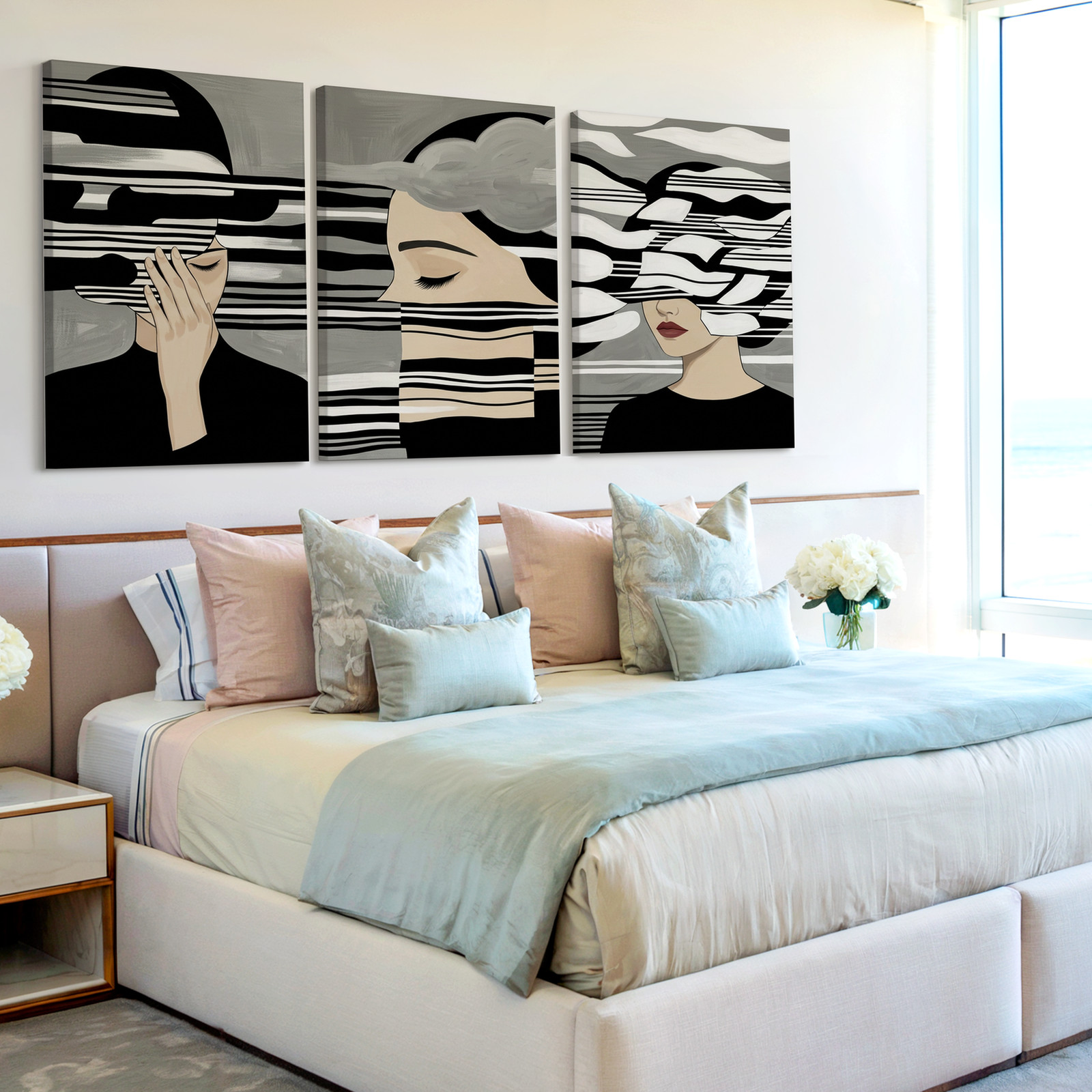3 Pieces Modern Abstract Faces Large Wall Art Set for Living Room Set Of 3 gallery