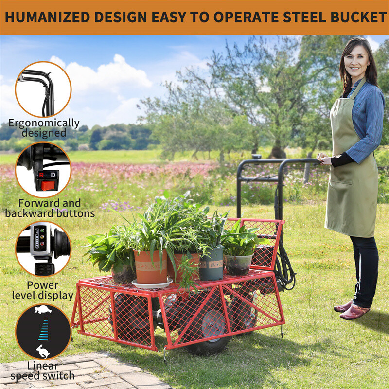 Wheelbarrow Utility Electric Powered Cart 500W Capacity 1000lbs for Yard Work gallery