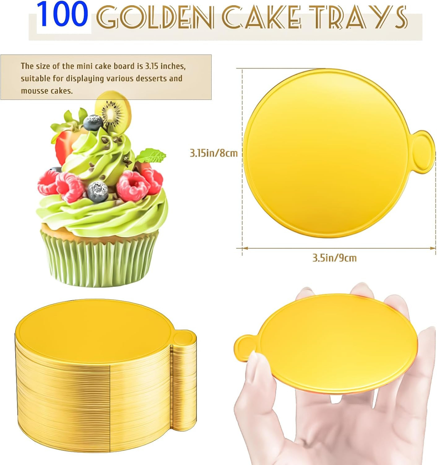 100Pcs Mini Cake Boards 3.15Inch Gold round Cake Circle Base, Mini round Dessert gallery