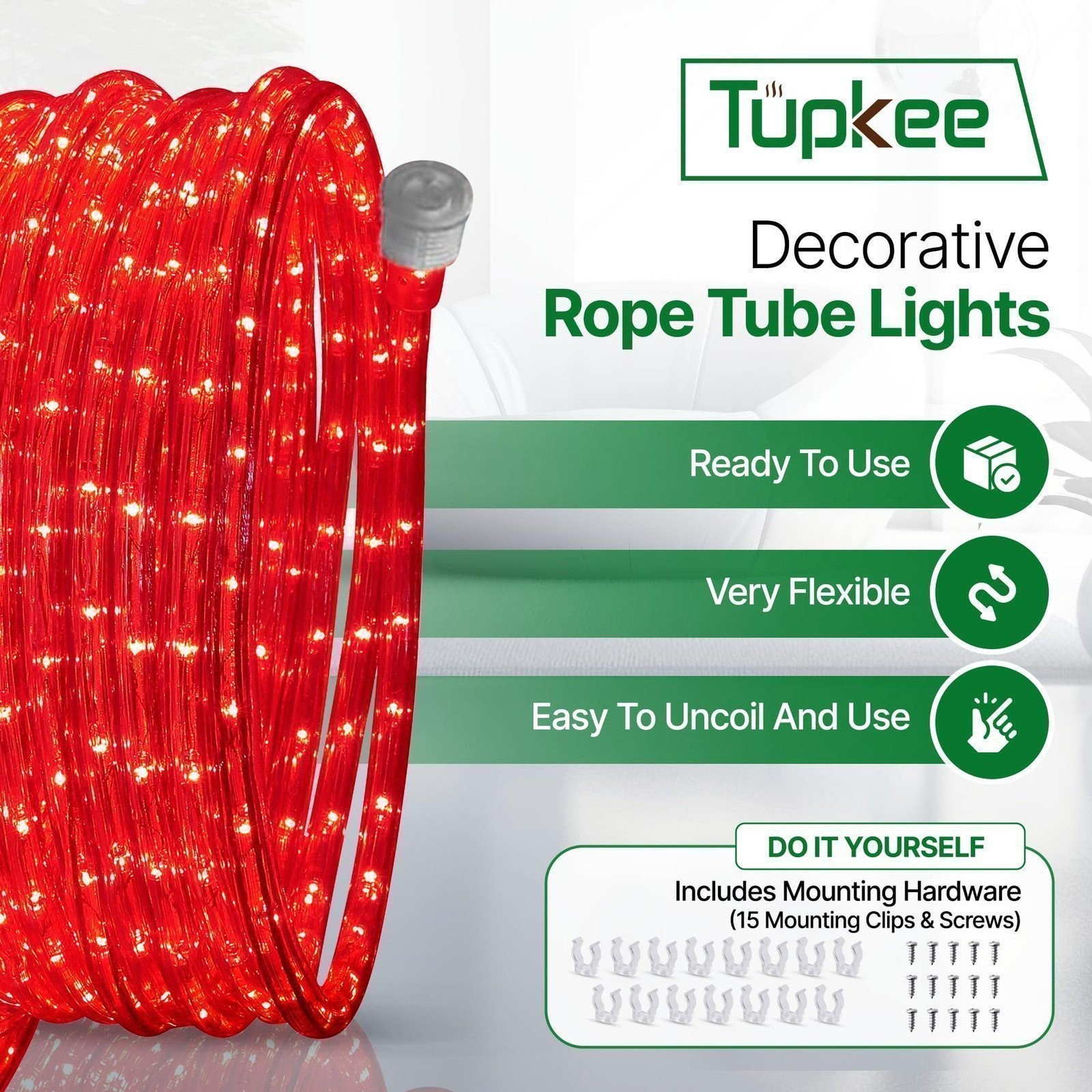 Tupkee LED Rope Light Red - 24 Feet, for Indoor Outdoor Decorative Tube Lights gallery