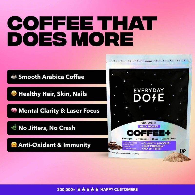 Everyday Dose Medium Roast Mushroom Coffee+ - 100% Arabica Instant Coffee- 4.4oz gallery