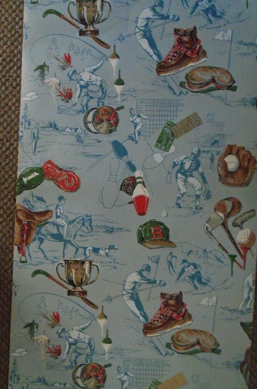 ORIGINAL-VINTAGE WALL PAPER SECTION-90 X 21-SPORTS_SKING_BASEBALL_GOLF-1950/60S- gallery