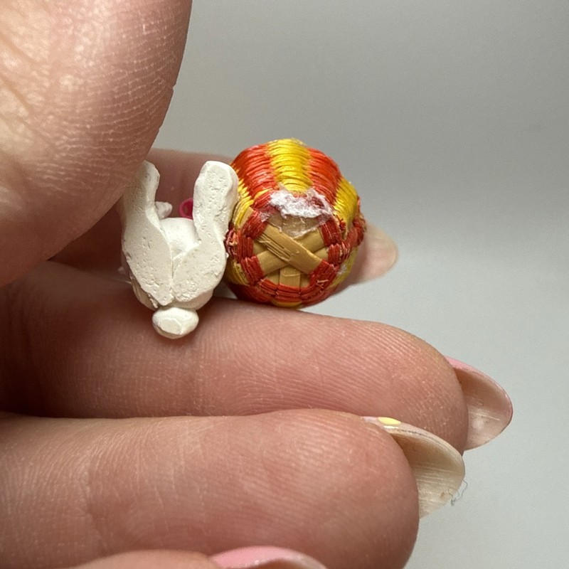 Miniature 1” Polymer Clay Easter Bunny With Straw Basket And Eggs Easter Decor gallery