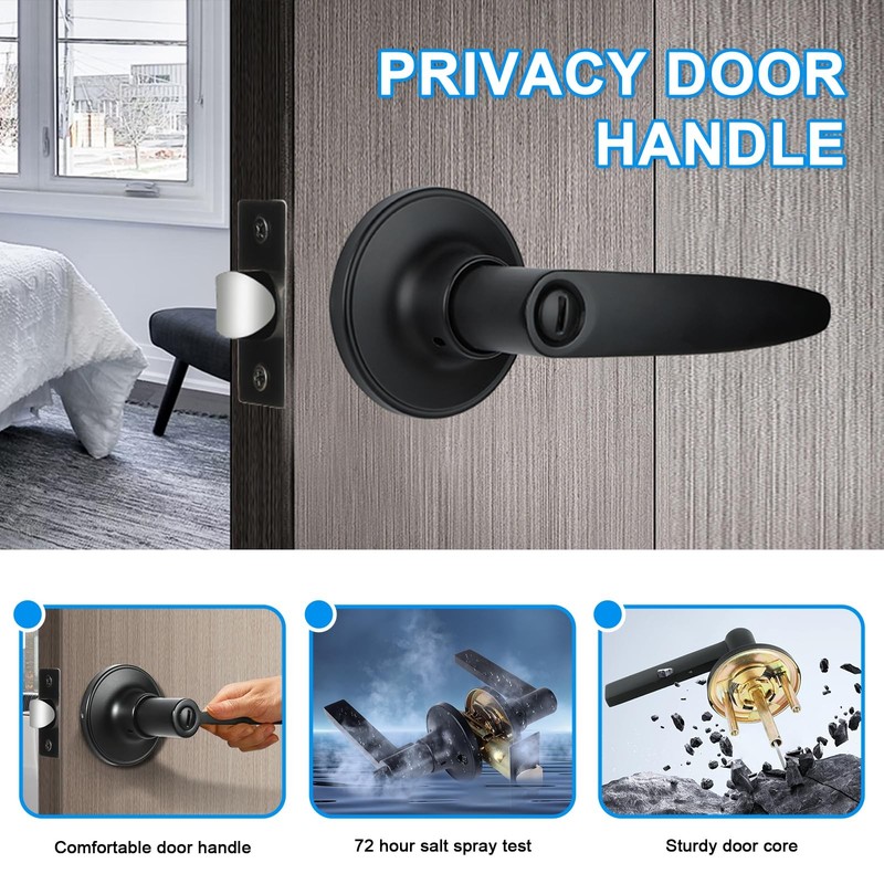 Privacy Door Levers, 3 Pack Matte Black Door Handles, Bed and Bath Door Locksets gallery