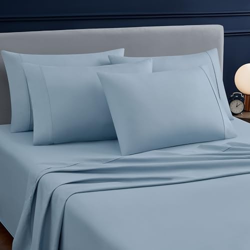 Sheets Set 6 Piece Cooling Bed Sheets with 4 Envelope Pillowcases Full Blue gallery