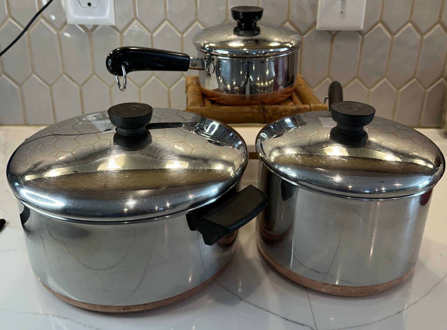 Revere Ware Copper Bottom Set 4.5 Qt Stockpot 3 Qt & 1 Qt Pans W/lids CleanShiny gallery