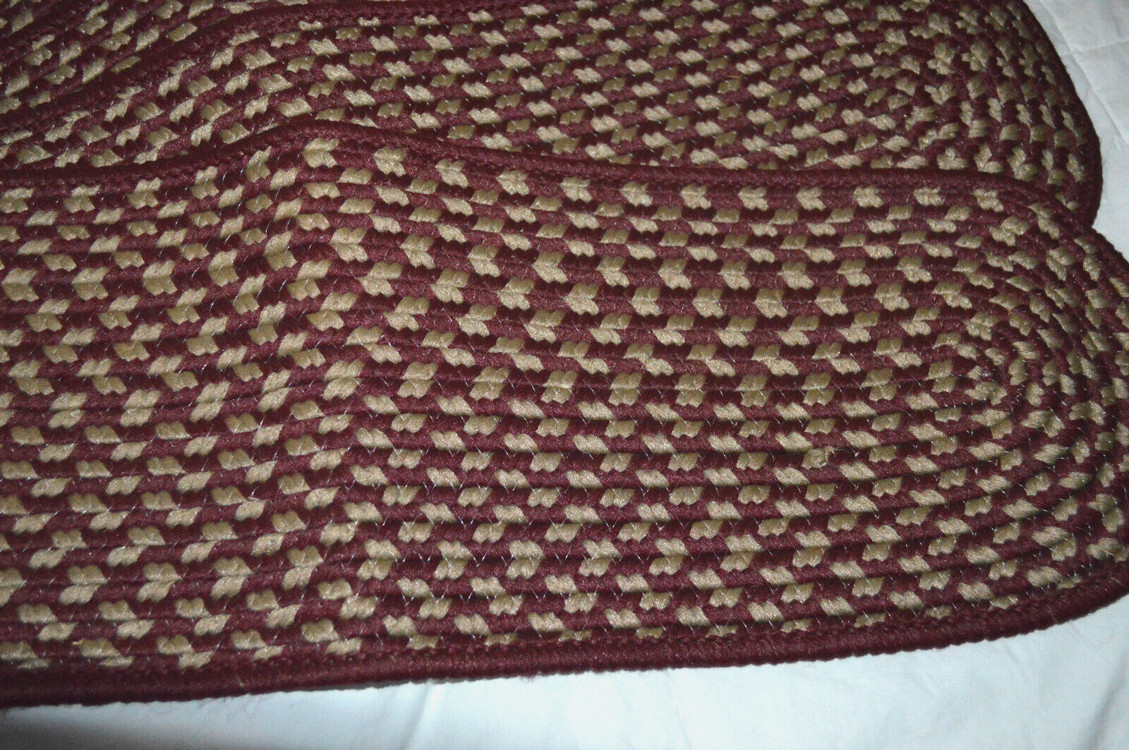 RUSTIC PRIMITIVE WOVEN STAIR TREAD RUNNER RUG BURGUNDY BEIGE 9.5X28" NON SLIP gallery