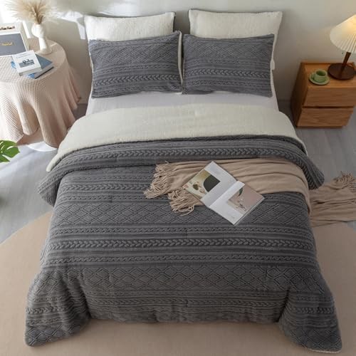 Sherpa Queen Comforter Set, Winter 3 Pieces Queen/Full (92"x88") Grey gallery