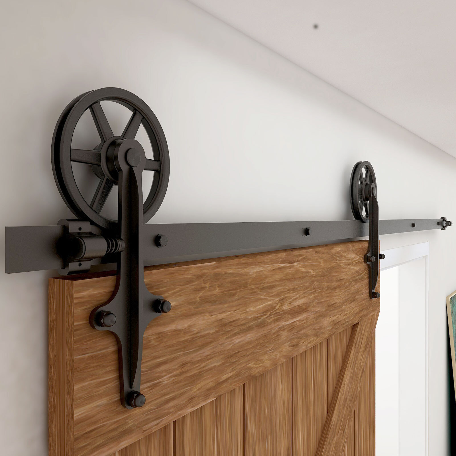 4FT-20FT Big Spoke Wheel Sliding Barn Door Hardware Kit for Single/Double Door gallery