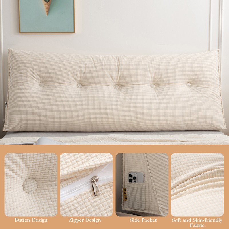 Headboard Pillow for Dorm Bed Overstuffed Backrest Cushion w/Side Pocket 39"-79" gallery