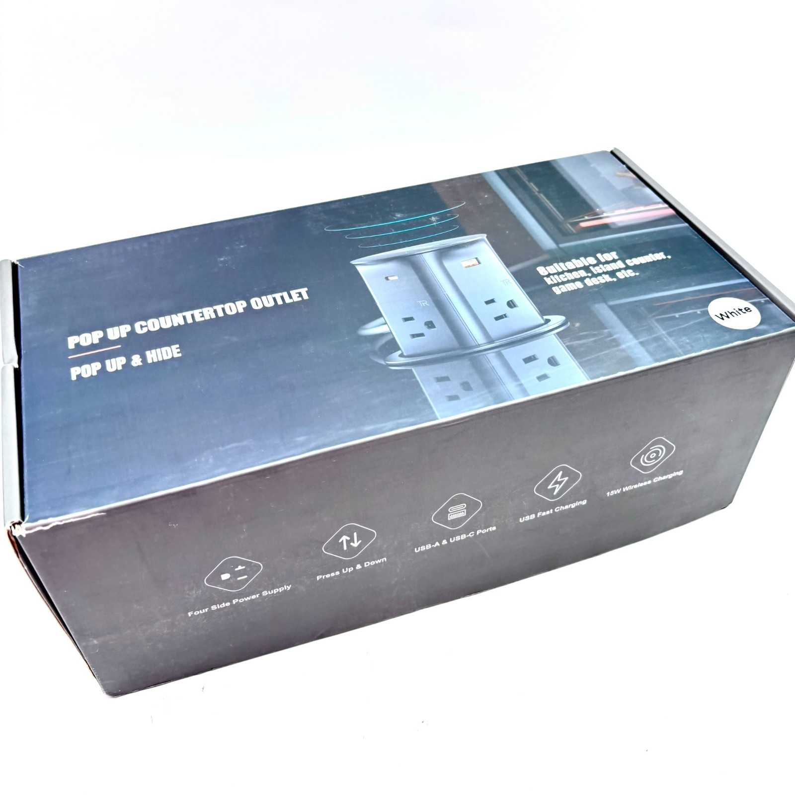 Pop Up Countertop Outlet Receptacle For Home with USB-A, USB-C Ports gallery