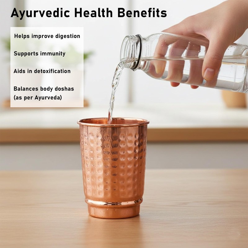 Pure Copper Drinking Cups - Ayurvedic Health Copper Hammered 2 pcs. set gallery