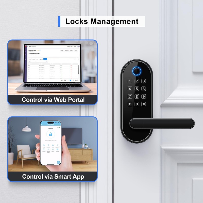 Bluetooth Fingerprint Smart Lock with Handle & Keypad – Fits Most US Black gallery