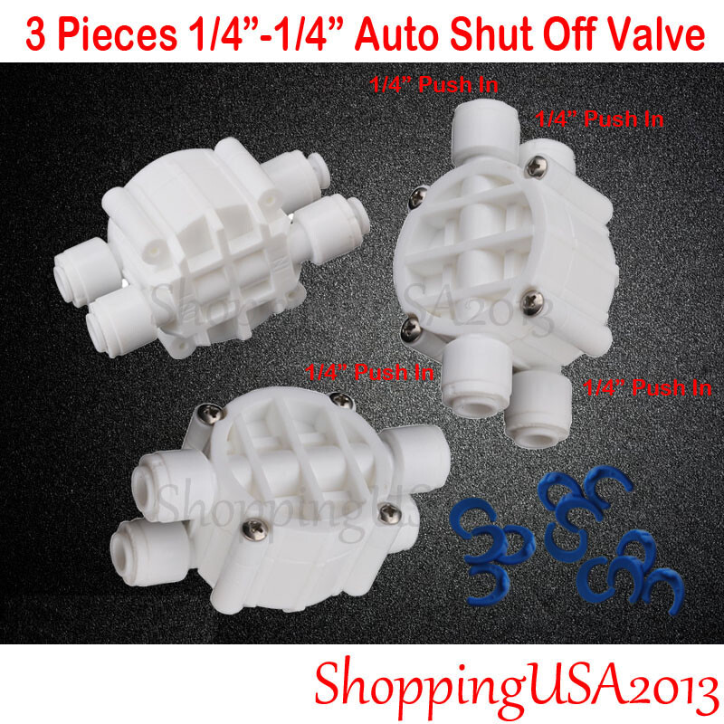 3 Pcs Auto Shut Off Valve 1/4-1/4 Quick Connect Push In Water Filter RO System gallery