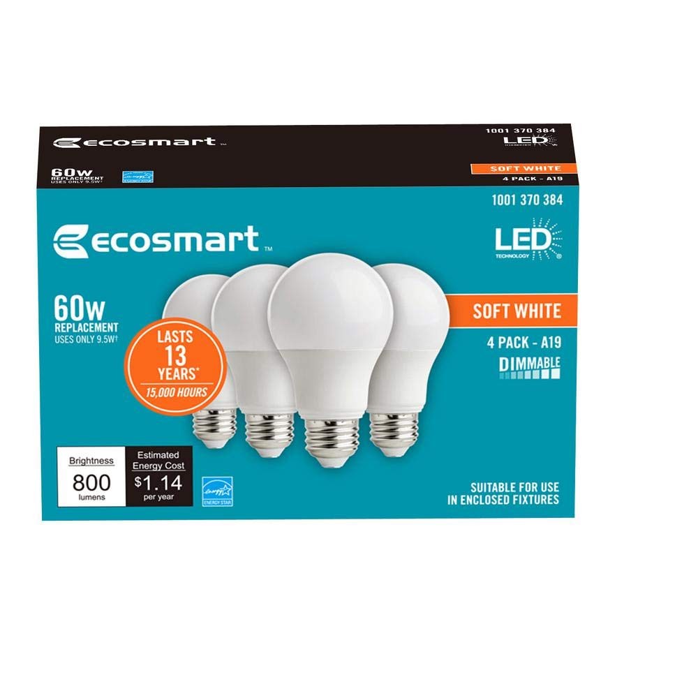 EcoSmart 60W Equivalent Soft White A19 Energy Star and Dimmable LED Light Bulb gallery