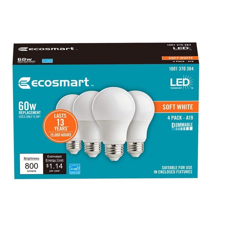 EcoSmart 60W Equivalent Soft White A19 Energy Star and Dimmable LED Light Bulb gallery