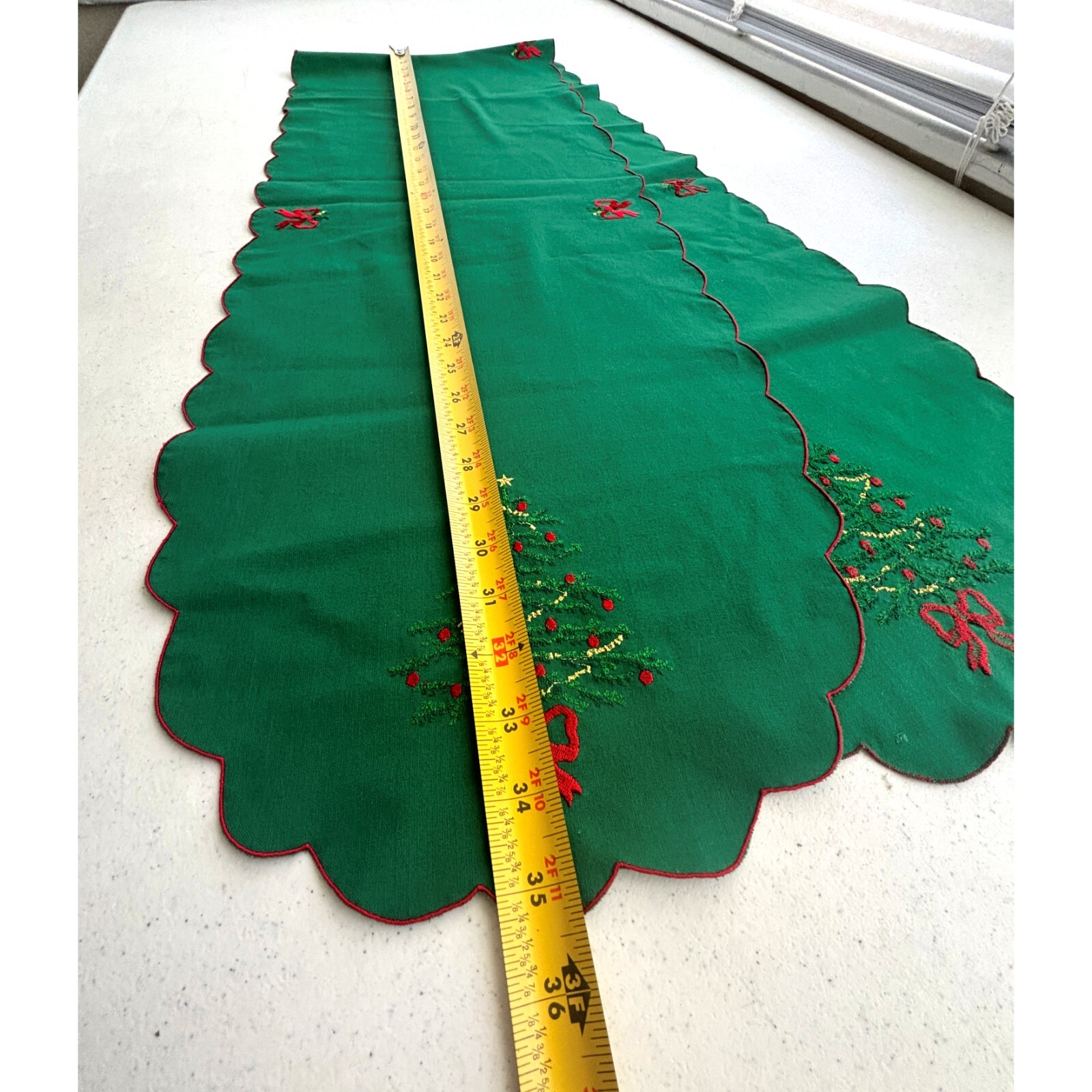 Embroidered Green Christmas Table Runner Set of 2 Holiday Kitchen Decor 12x70 gallery