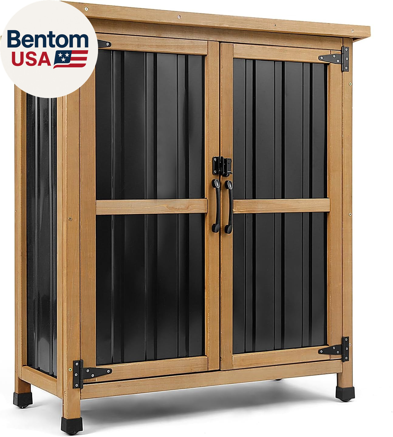 Weatherproof Outdoor Storage Cabinet with Lockable Doors, Wood & Metal Garden St gallery