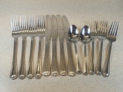 Pfaltzgraff PFF95 Stainless Flatware Beaded Edge Plume China 13 Misc. Pieces