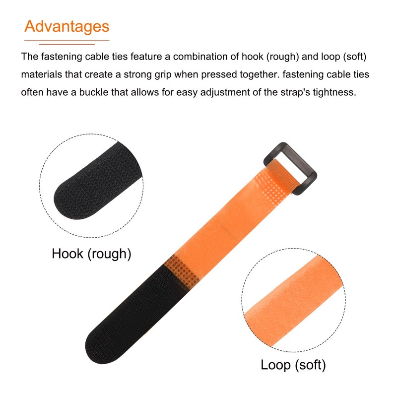 Fastening Hook and Loop Cable Tie 6 Inch x 13/16 Inch Reusable Orange 10Pcs gallery