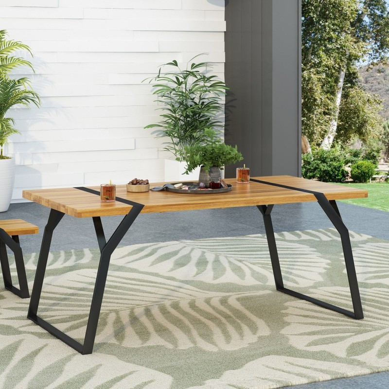 Modern Industrial Dining Table - Black Acacia Wood & Metal Frame, 70" L x 35" D gallery