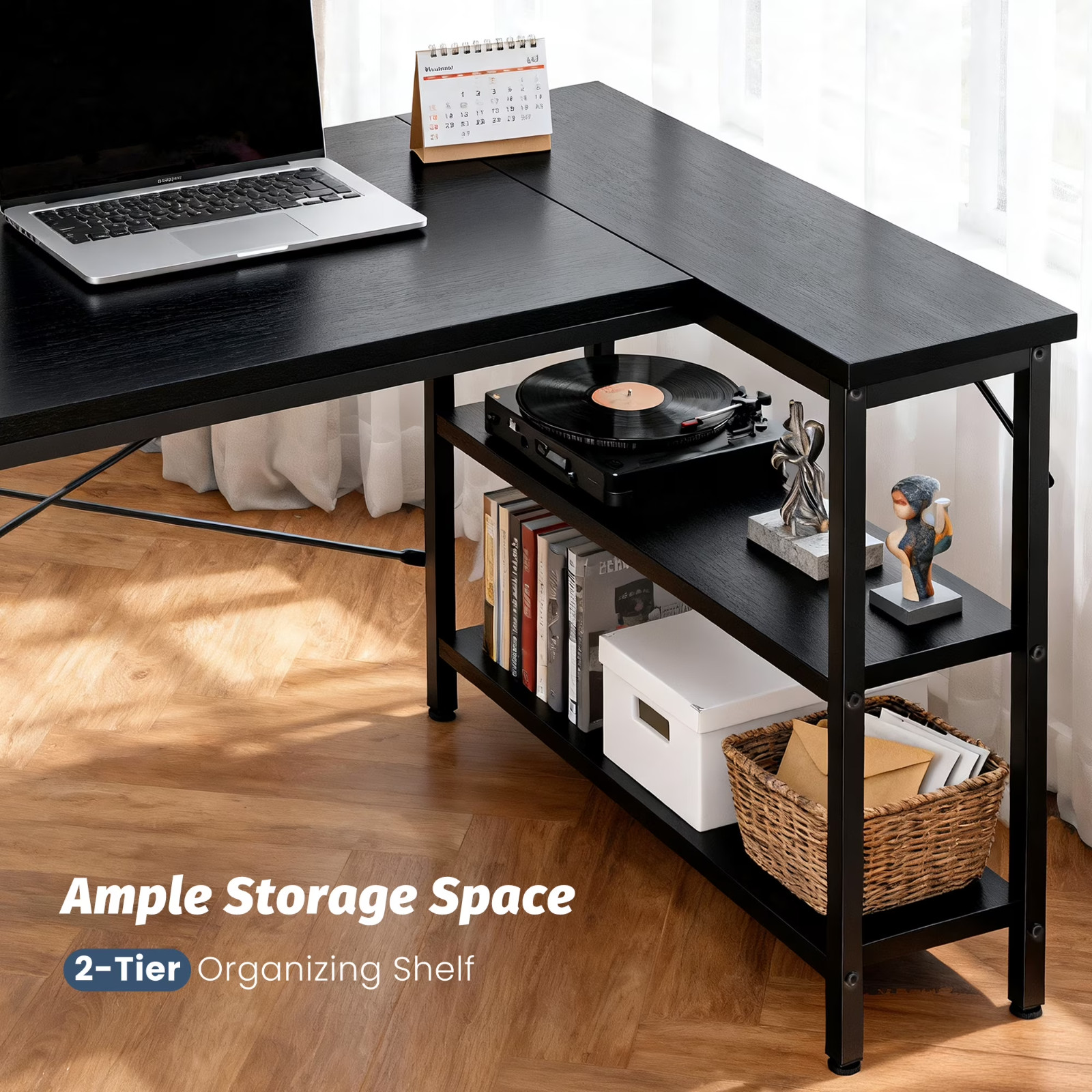 47" L-Shaped Computer Desk with Reversible Storage Shelves and PC Stand, Corner gallery