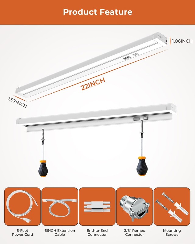 22IN Hardwired Under Cabinet Lights Soft White 3000K Bright White 4000K Dayli... gallery