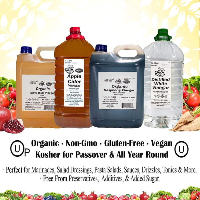 De La Rosa Organic Raspberry Vinegar, Raw,Kosher,Salad Dressing, 5Liters(1 pack) gallery