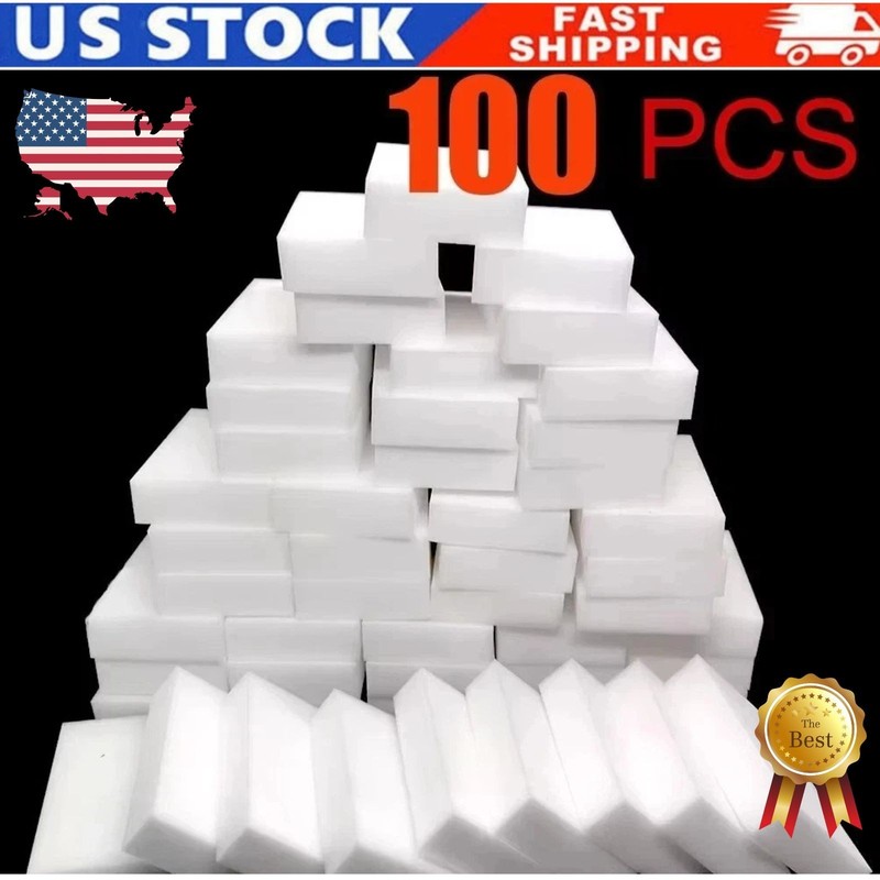 100 PCS Sponge Eraser BULK PACK Melamine Cleaning Foam 3/4" Thick Kitchen Bath. gallery