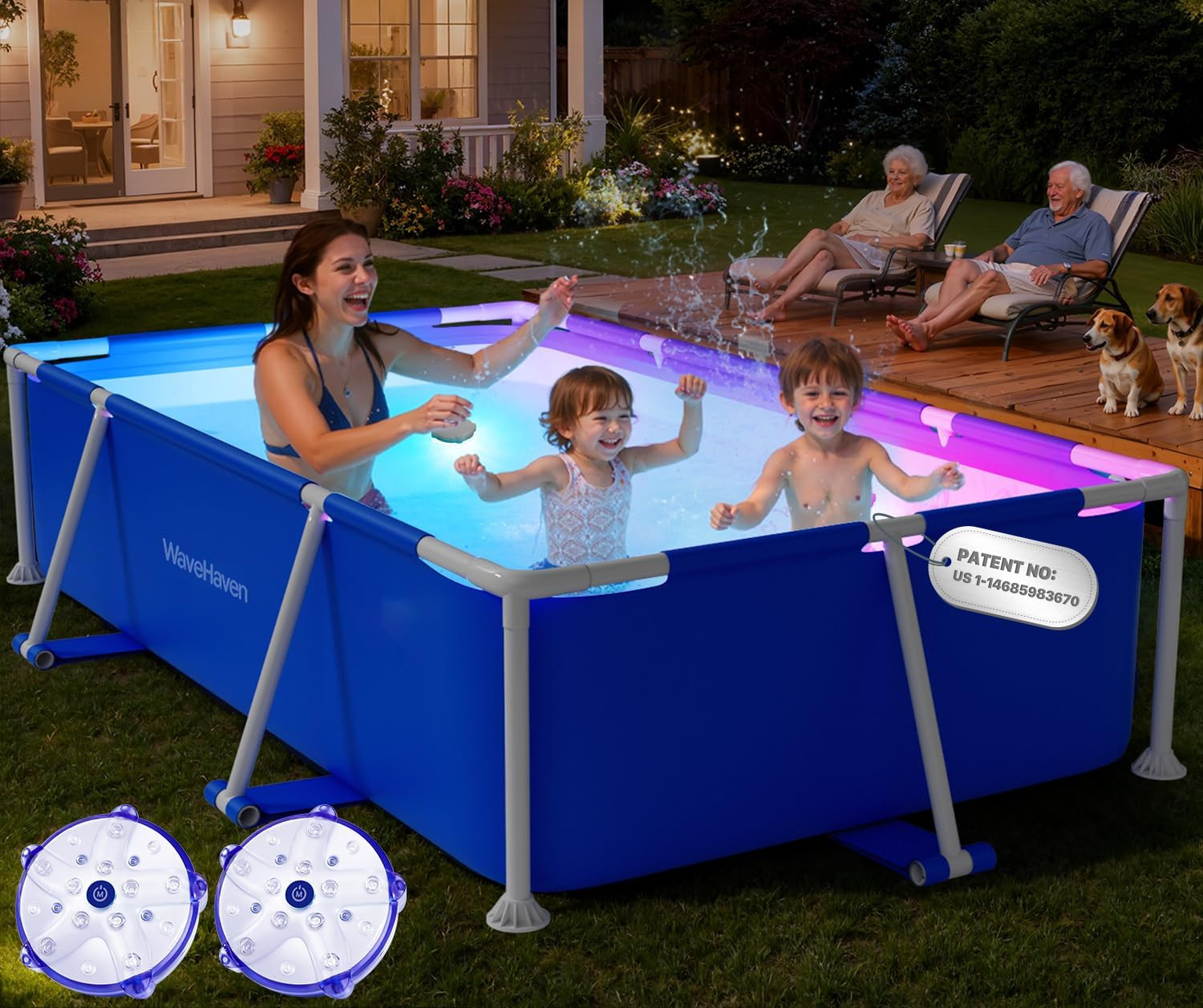 Above Ground Swimming Pool 7'x48" Rectangle Family Pool with Lights gallery