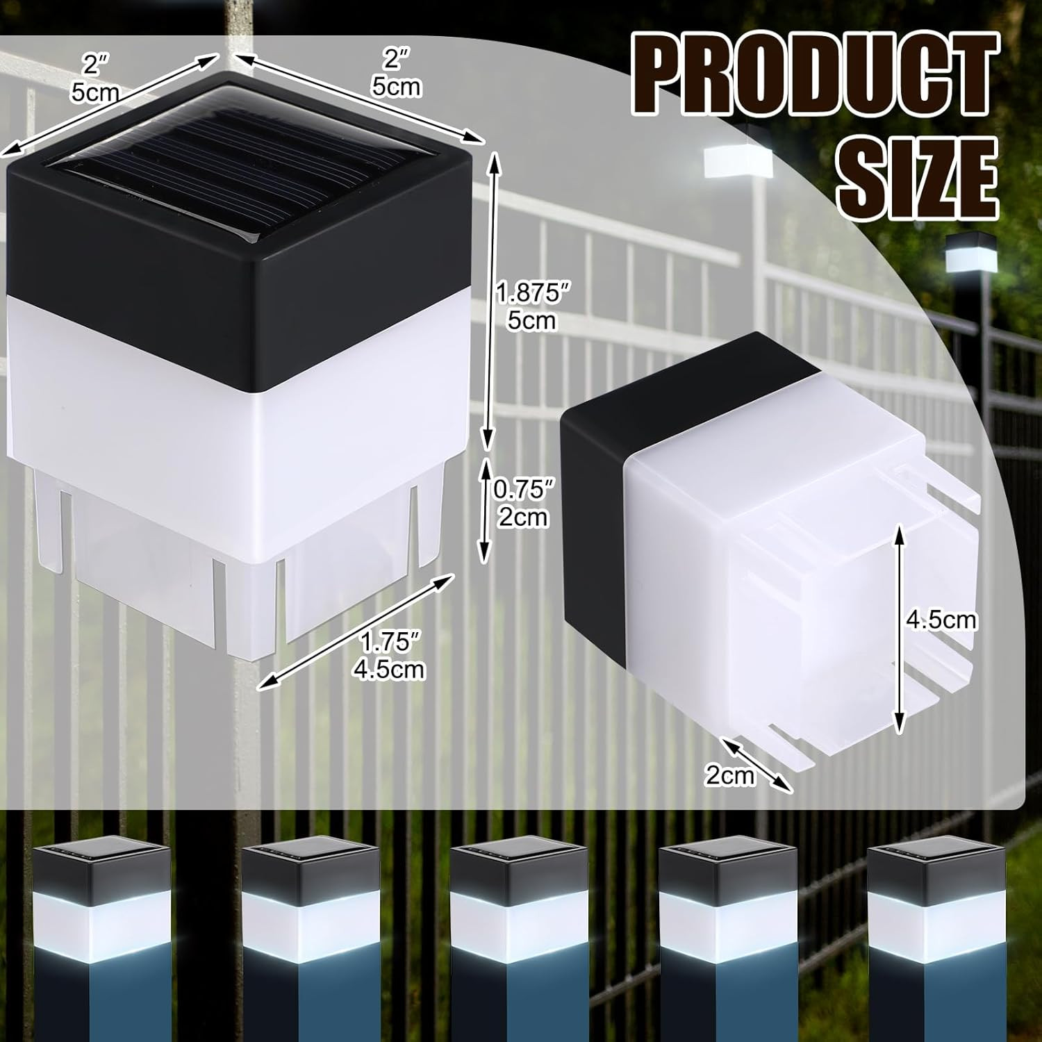 6 Pack Solar Fence Post Cap Lights 2In X 2In (5Cm X 5Cm) (White) gallery