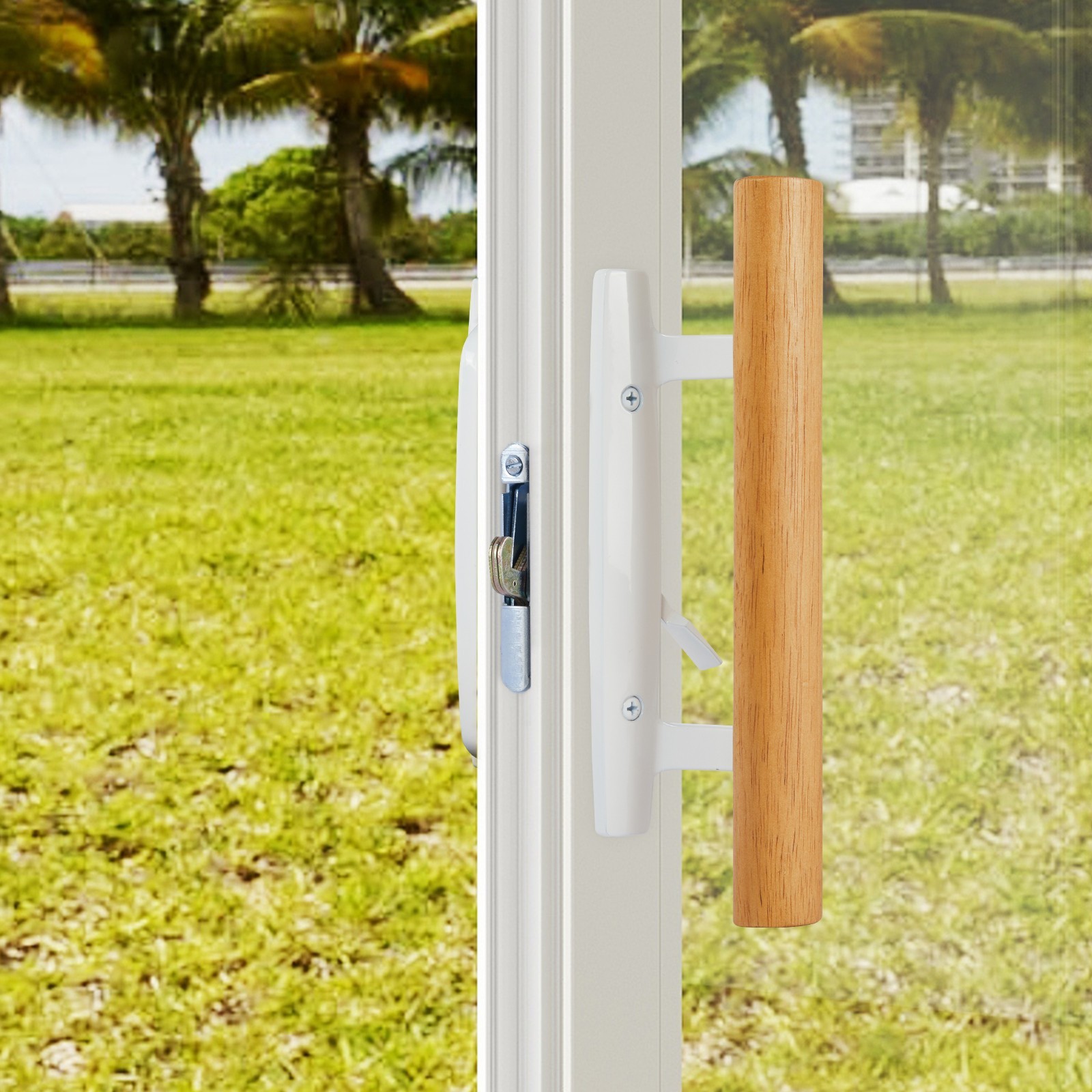 Patio Sliding Glass Door Handle Set | Non-Keyed Mortise Lock with 45° White gallery