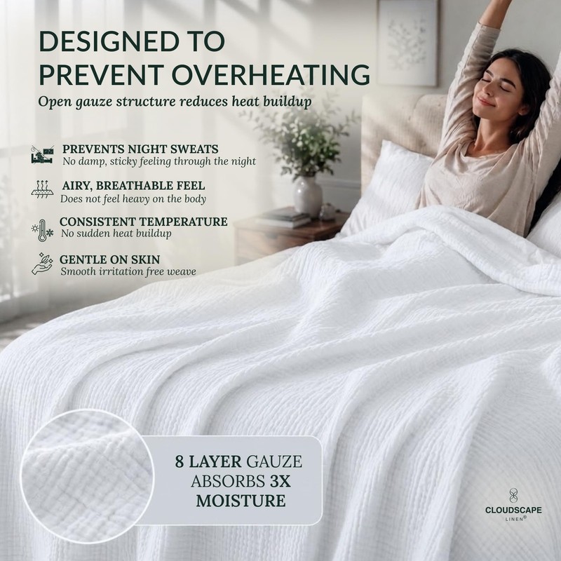 CLOUDSCAPE 8 Layer Muslin Blanket for Adults, 100% Cotton Queen Size Blankets... gallery