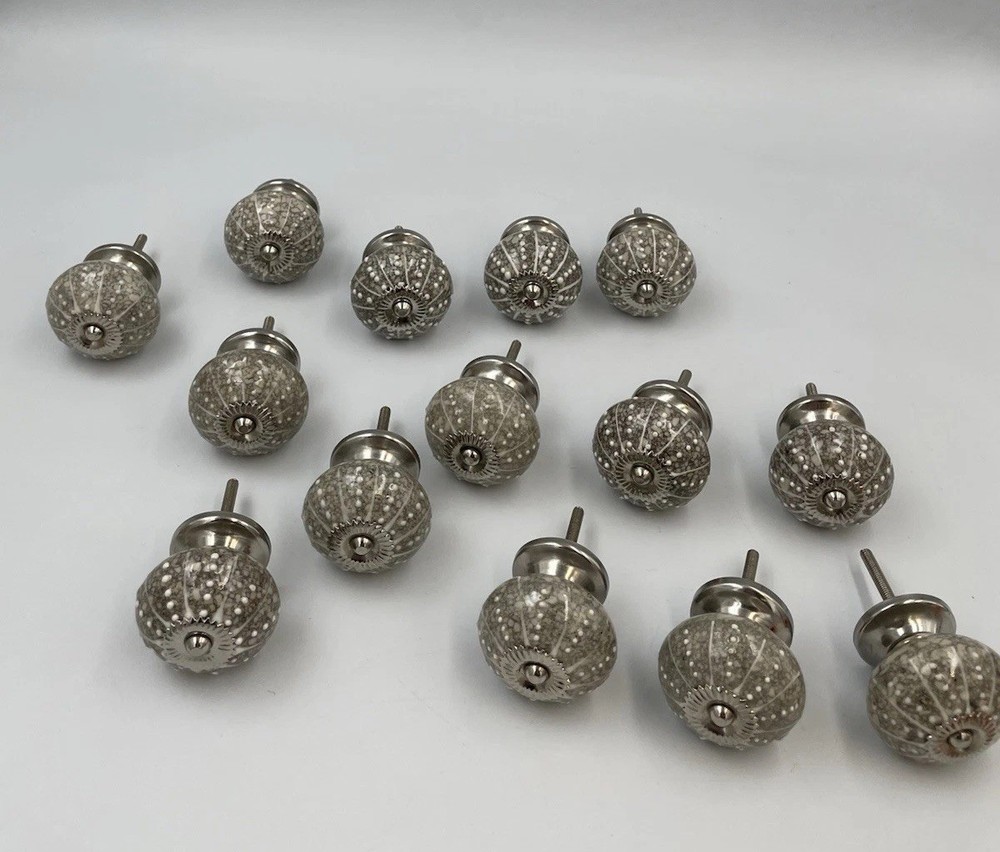 14 Drawer Cabinet Knobs Pulls White Gray Silver Mandala Veined H2