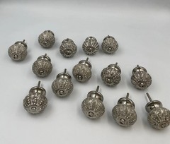 14 Drawer Cabinet Knobs Pulls White Gray Silver Mandala Veined H2