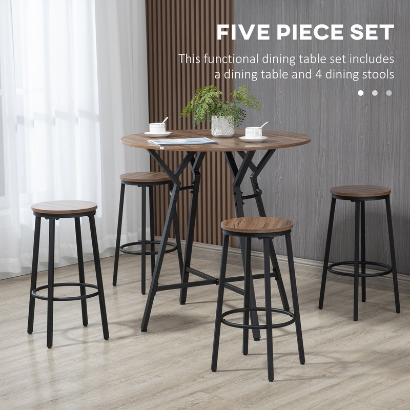 5-Piece Bar Table and Chairs Set, Space Saving Dining Table with 4 Stools gallery