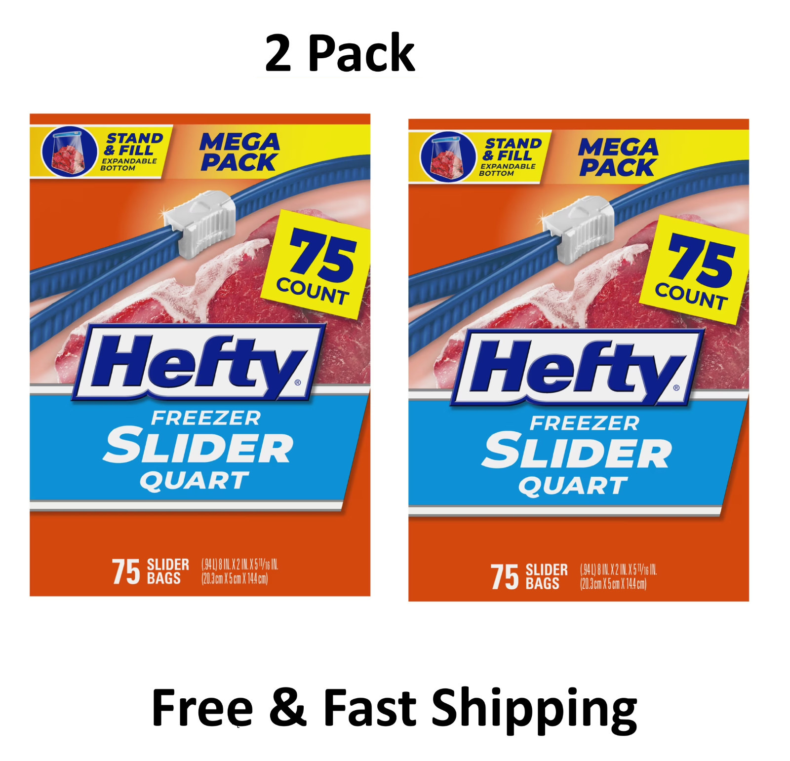 Hefty Slider Freezer Storage Bags, Quart Size, 75 Count ( 2 Pack) gallery