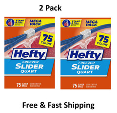 Hefty Slider Freezer Storage Bags, Quart Size, 75 Count ( 2 Pack)