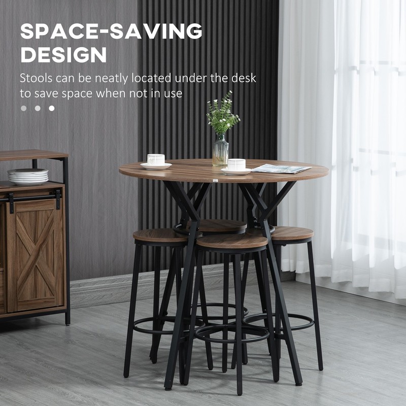 5-Piece Bar Table and Chairs Set, Space Saving Dining Table with 4 Stools gallery