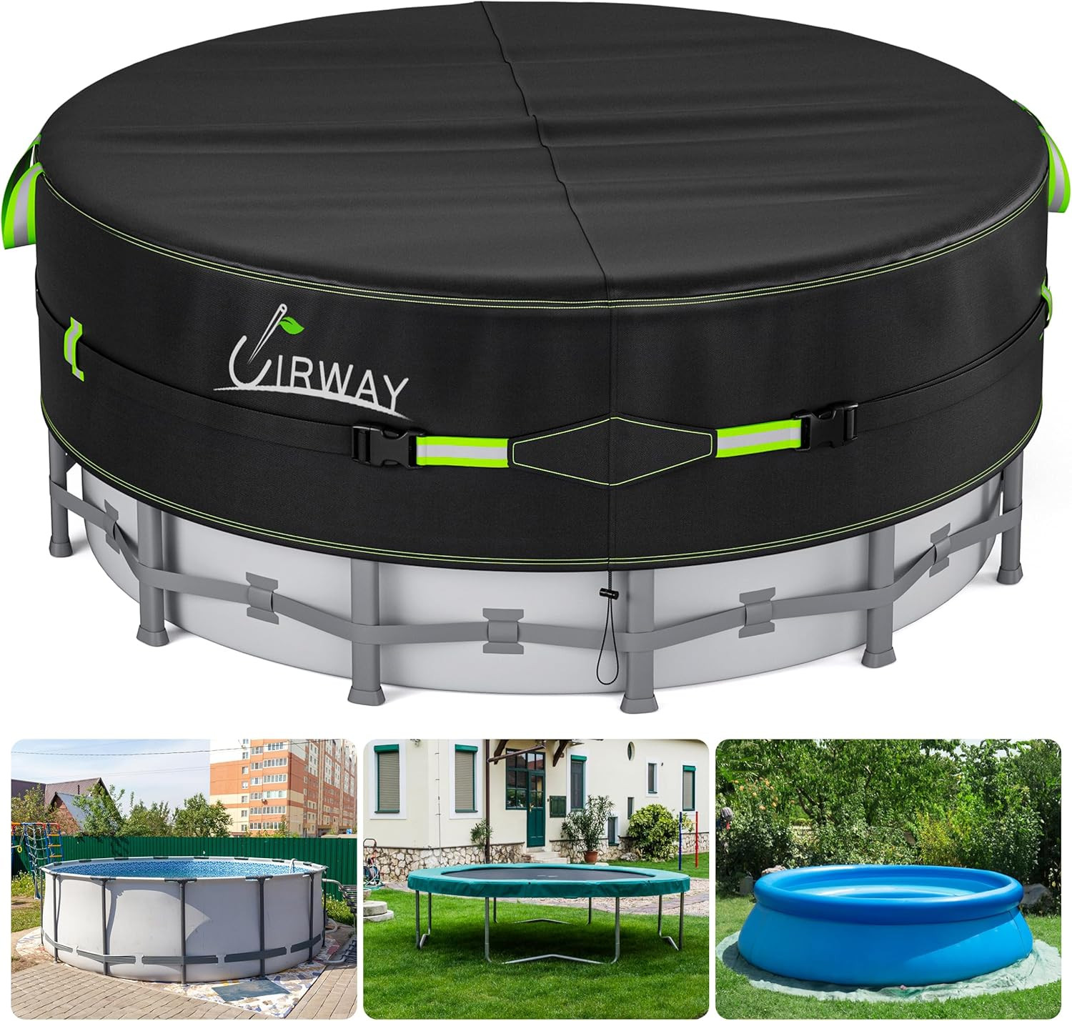 UIRWAY 18 Ft round Pool Cover with Reflective Strips, Swimming Pool Cover for ab gallery
