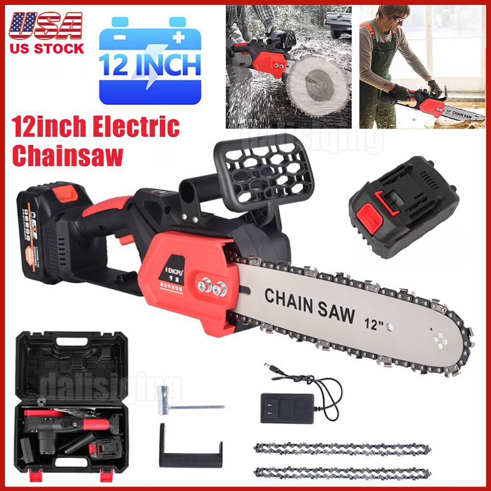 12" Cordless Chainsaw 21V Brushless Electric Handheld Chain Saw +Battery&Charger gallery
