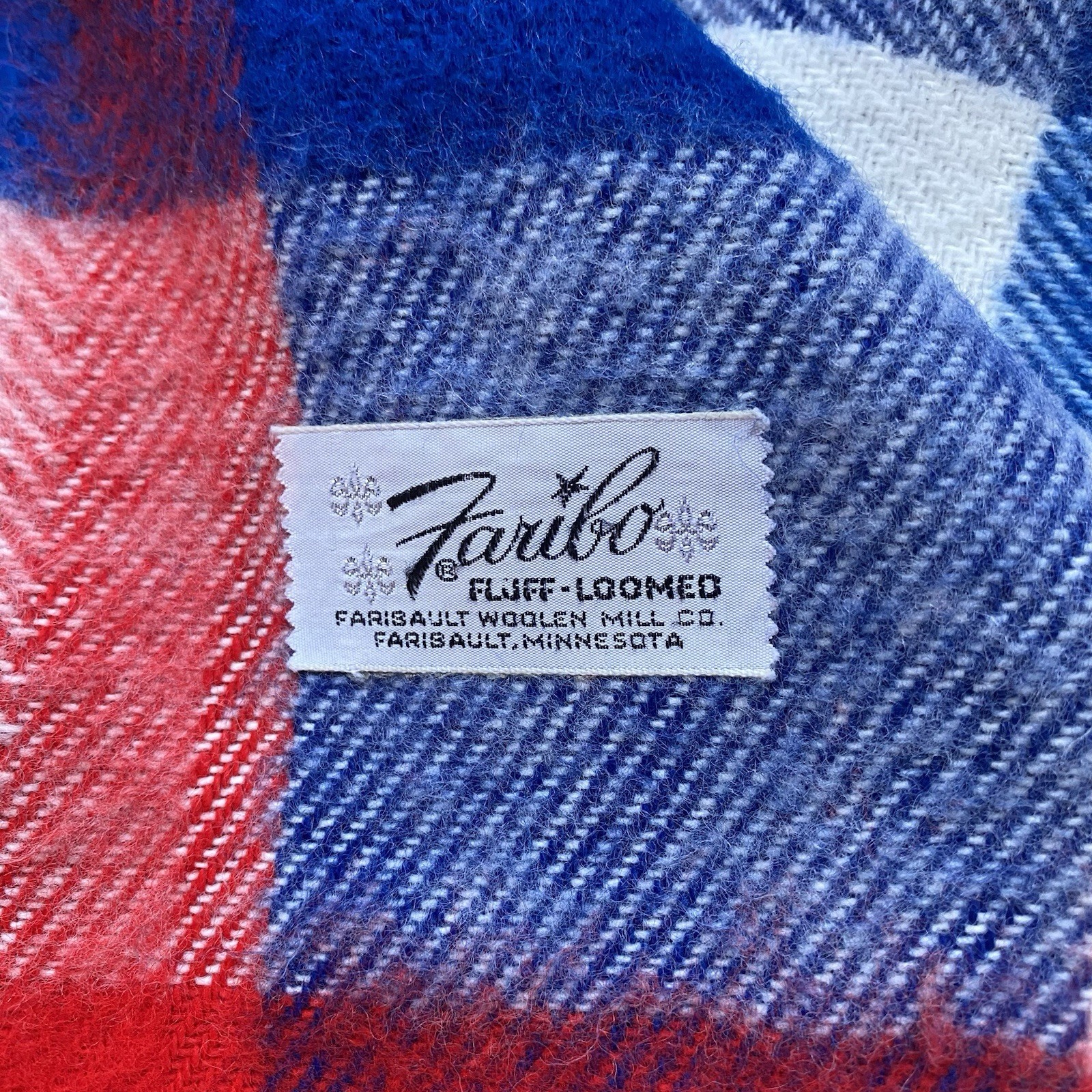 Vintage Faribo Fluff-Loomed Washable Wool Throw Blanket Plaid 64x52" Made USA gallery