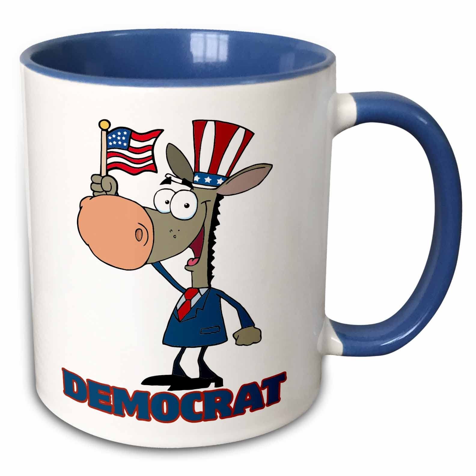 3dRose Cute Democratic Donkey Cartoon Character 11oz Two Tone Blue White Mug** gallery