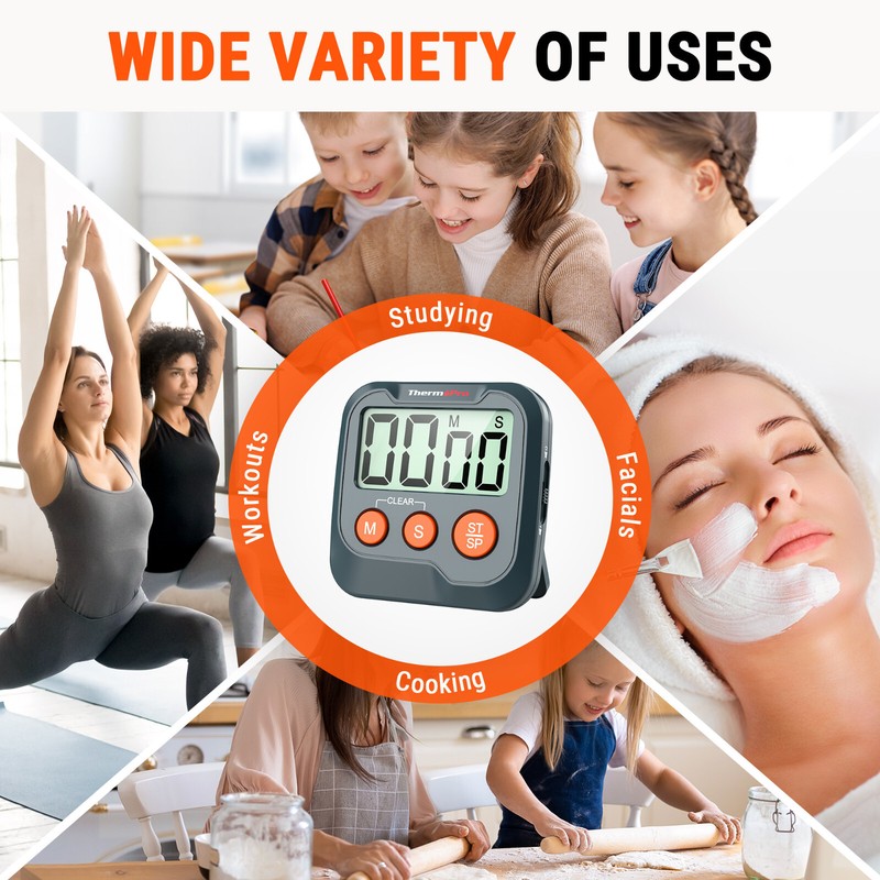 ThermoPro TM03W 2-Pack Digital Timer for Cooking, Countdown Timer Stopwatch gallery
