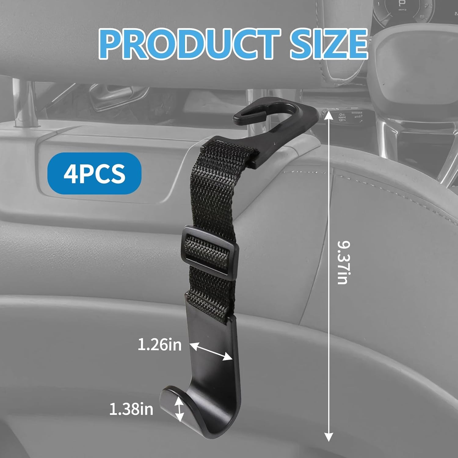 4-Piece Adjustable Car Headrest Hook Organizer, Universal Storage Hanger for Han gallery
