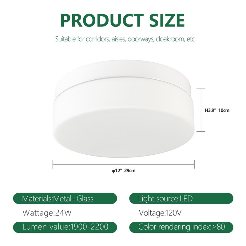 12'' Modern 24W LED Ceiling Light White 5CCT Dimmable Glass Flush Mount Fixture gallery