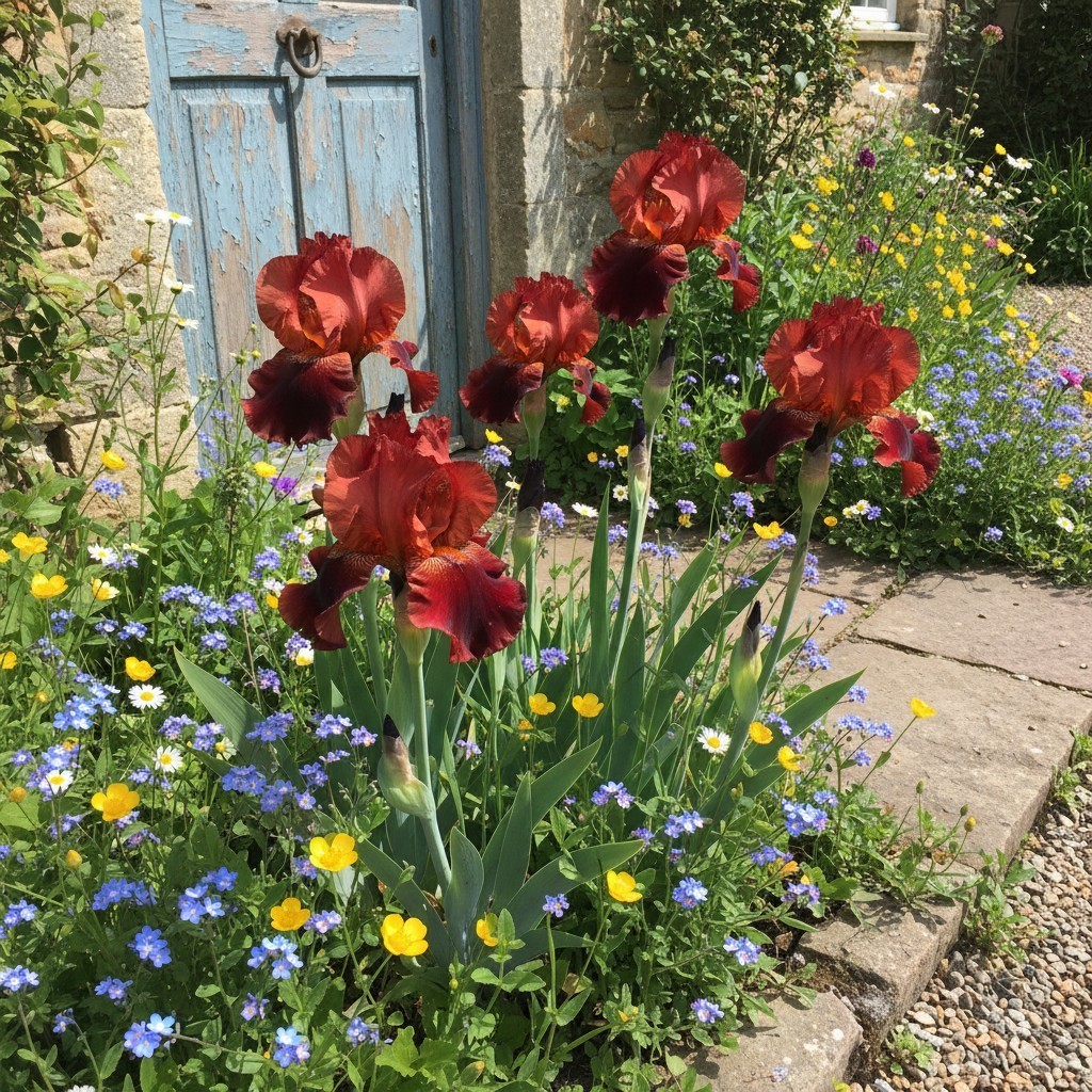 30 Crimson Flame Bearded Iris Seeds – Deep Red Ruffled Blooms gallery