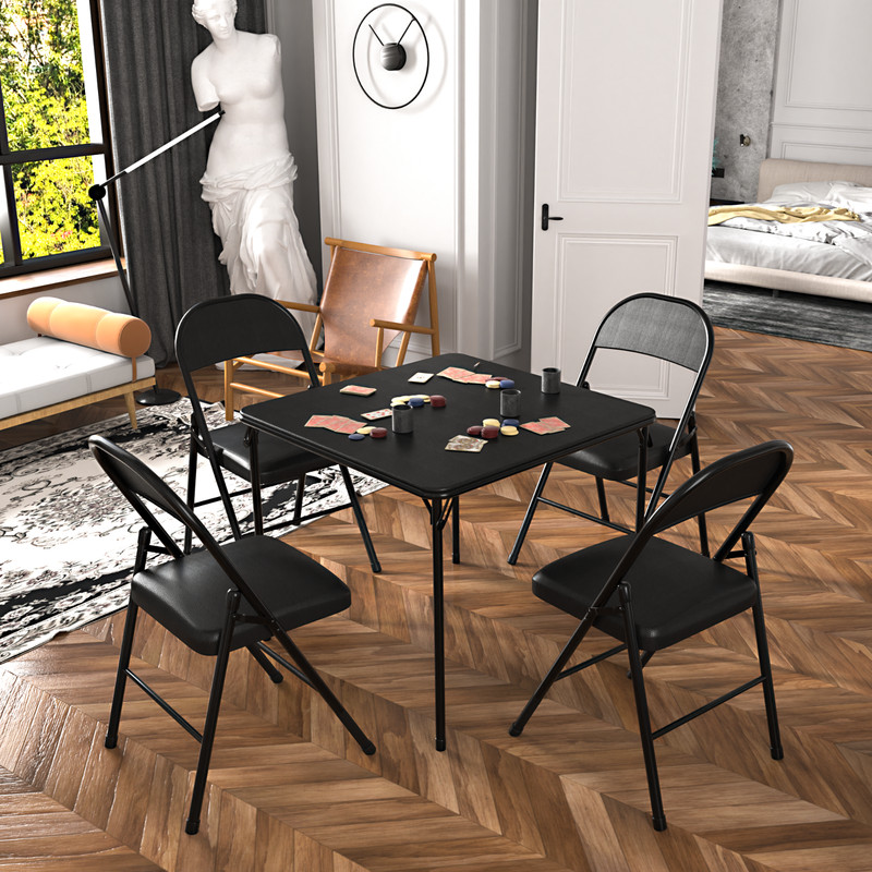 5 Pcs Portable Folding Card Table Square and Chairs Set with Vinyl Upholstery gallery