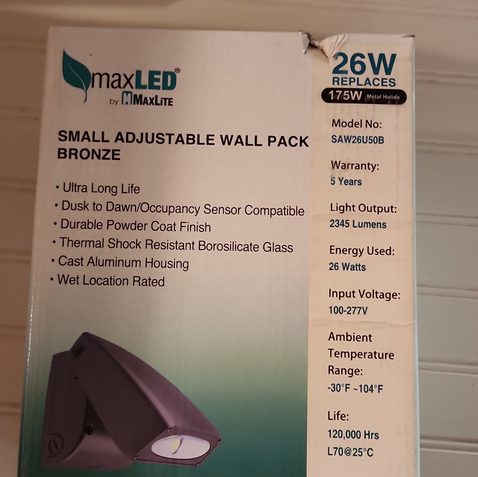 MaxLite maxLED Adjustable Wall Pack Bronze 26W 2345lm 5000K 100-277V gallery