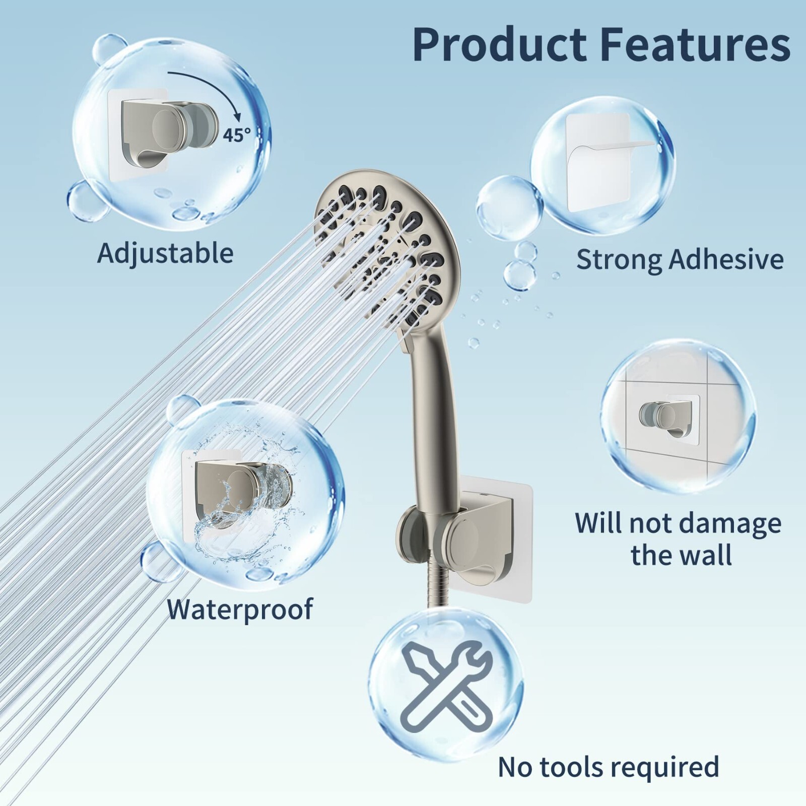 Wall Mount Strong Adhesive Shower Head Holder,Waterproof Handheld Shower Holder gallery